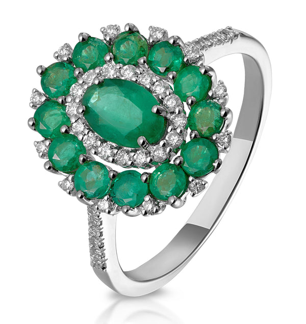 1.35ct Emerald Lab Diamond Halo Ring in 9K White Gold - Asteria